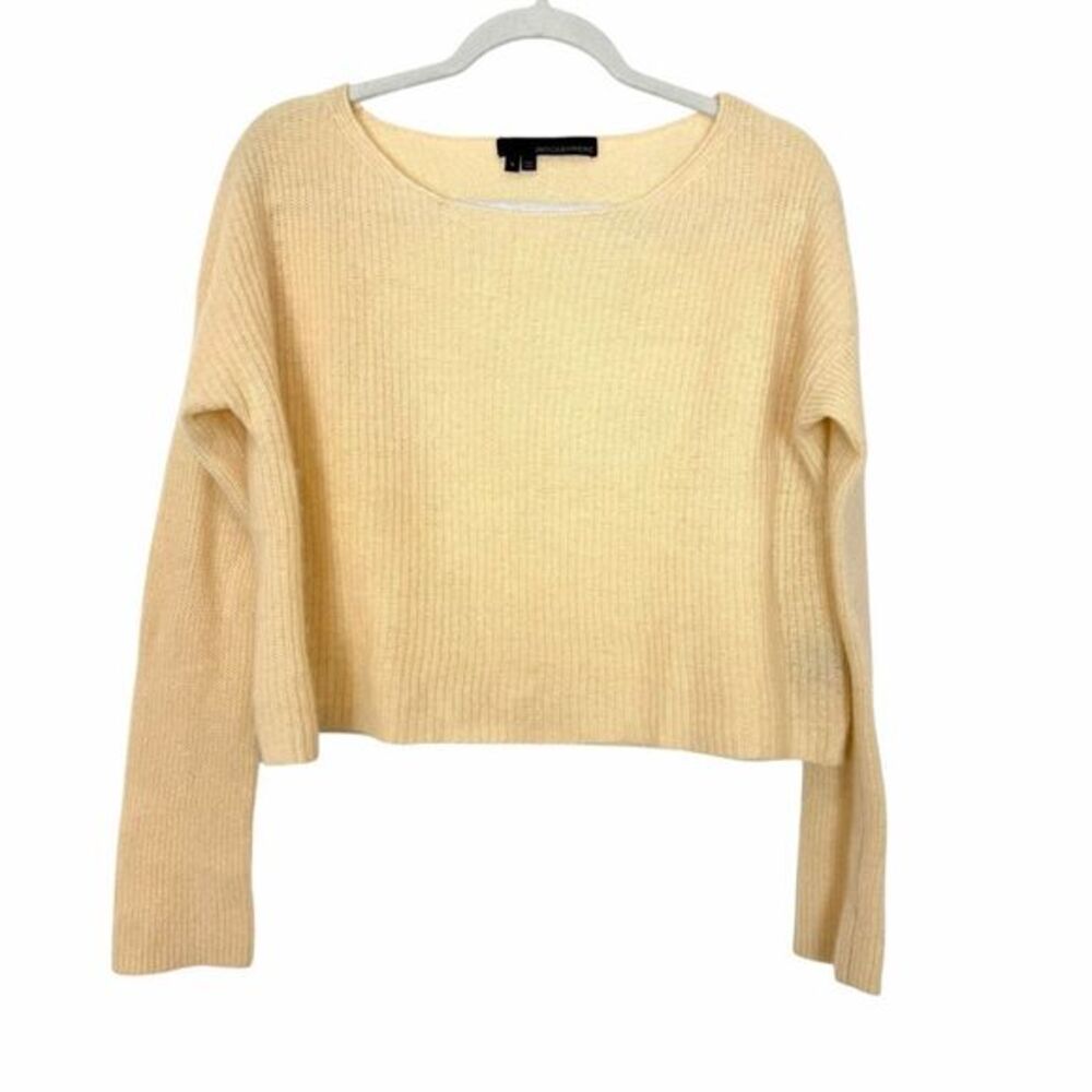 360 Cashmere Sweater Womens Small Light Yellow Ribbed Knit Pullover Cropped Crew